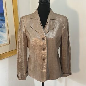 Metallic Tan blazer, Button up, pockets, lined, size M, JONES new York brand